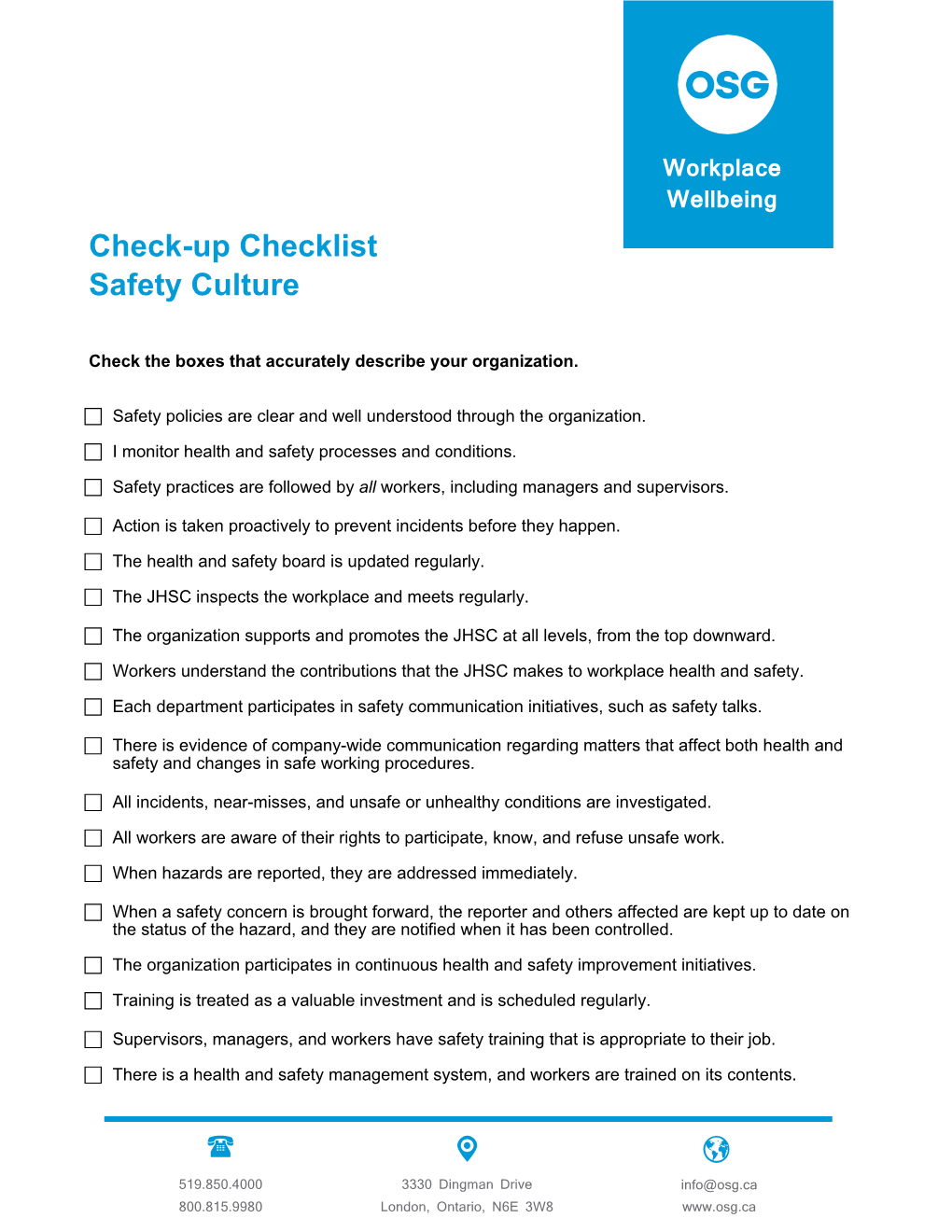 Check-Up Checklist Safety Culture