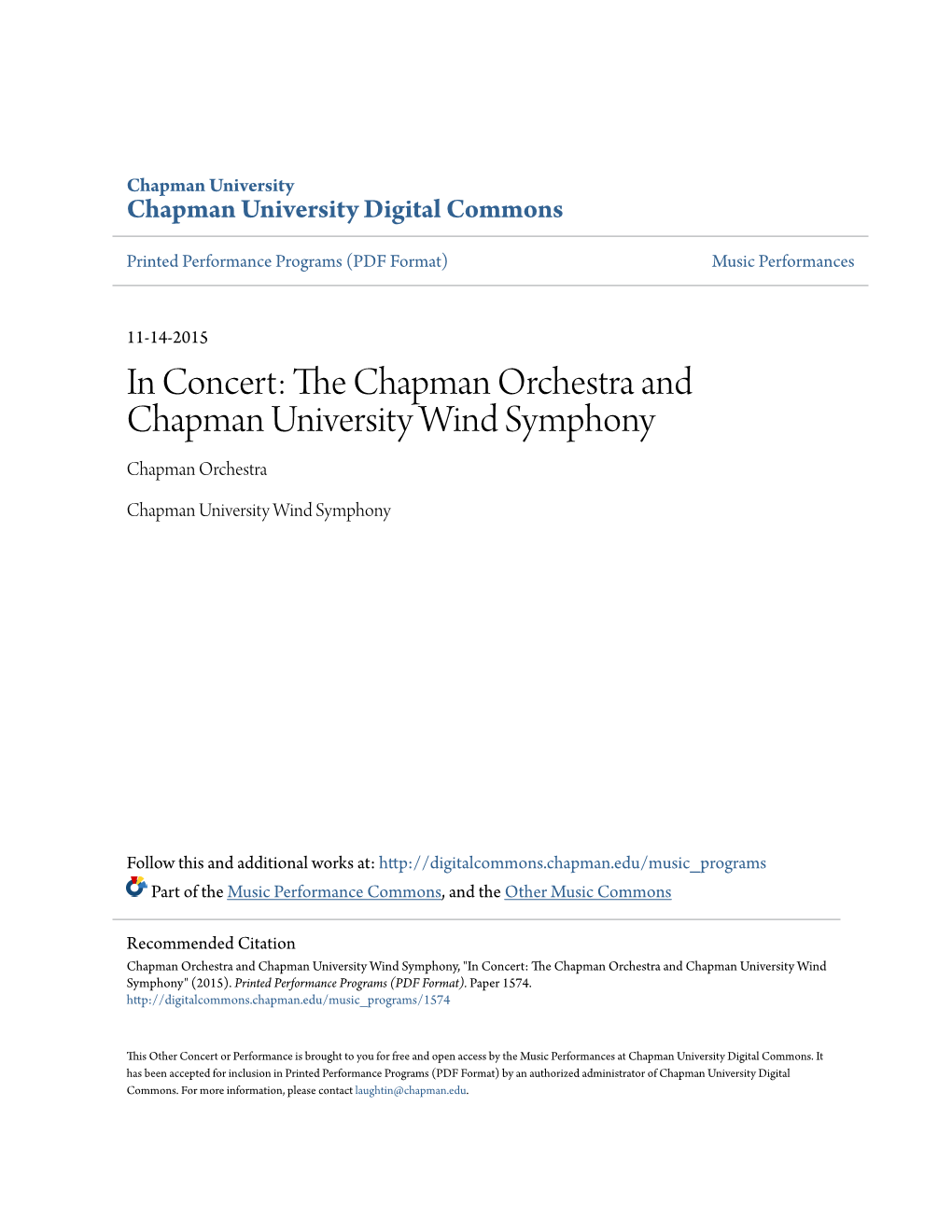 In Concert: the Chapman Orchestra and Chapman University Wind