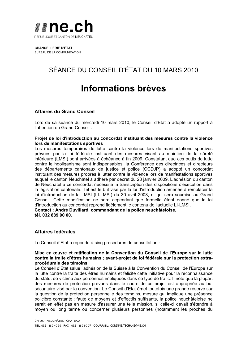 Informations Brèves