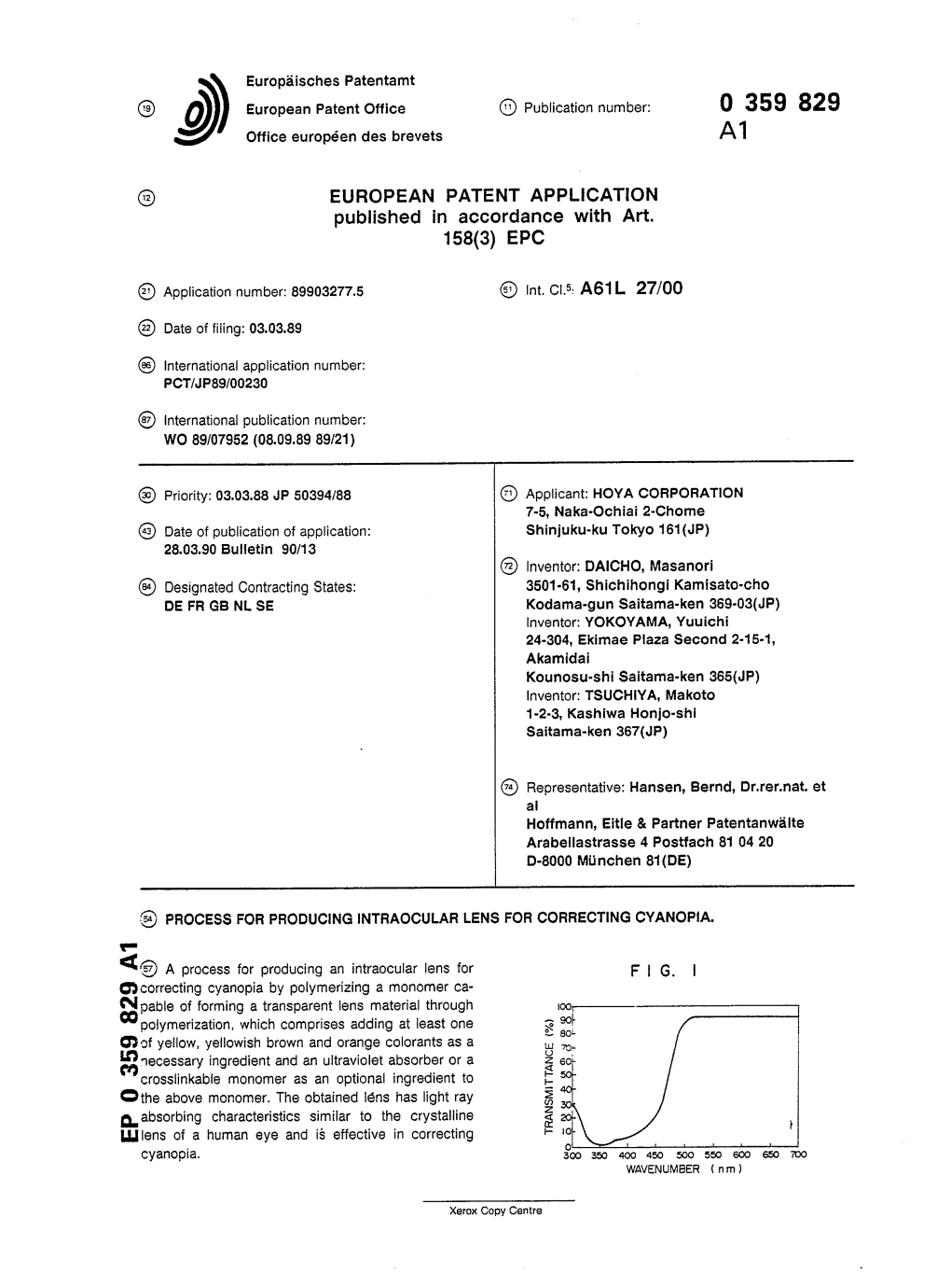 Process for Producing Intraocular Lens for Correcting Cyanopia