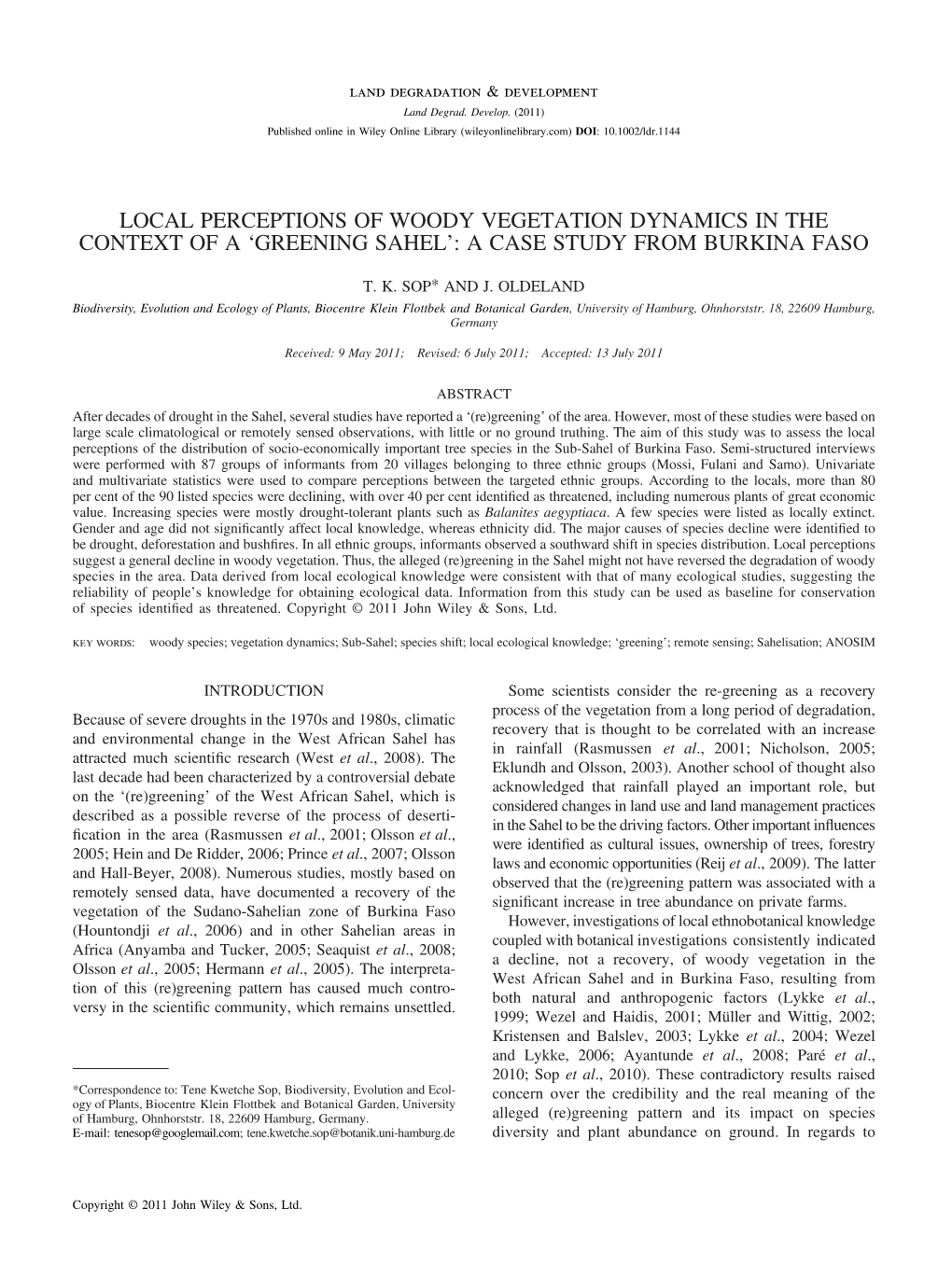 Local Perceptions of Woody Vegetation Dynamics in the Context of a ‘Greening Sahel’: a Case Study from Burkina Faso