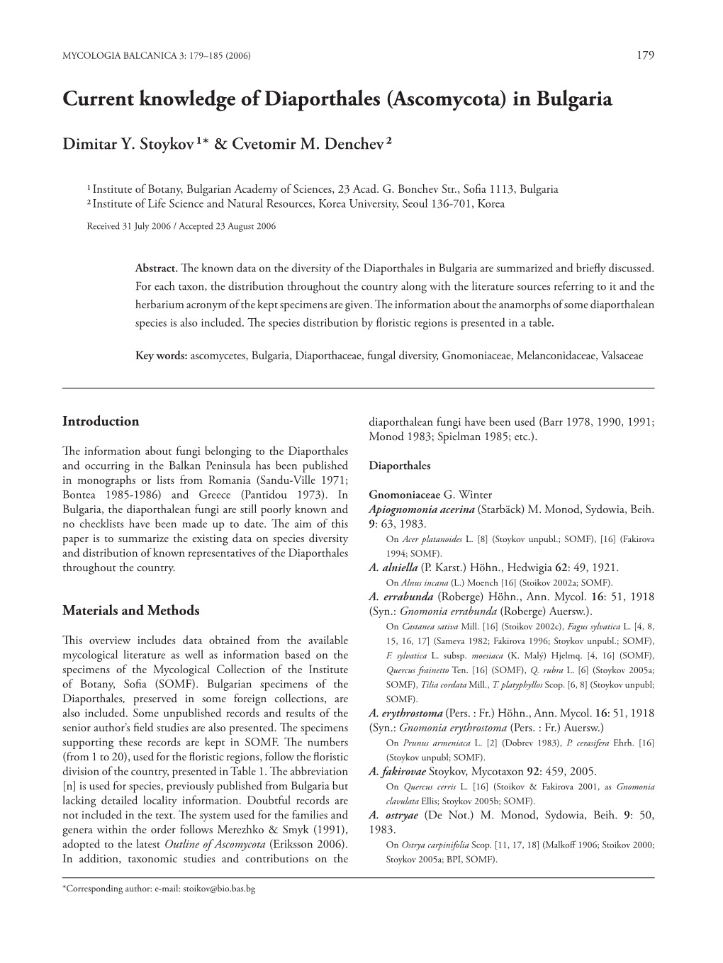 Current Knowledge of Diaporthales (Ascomycota) in Bulgaria