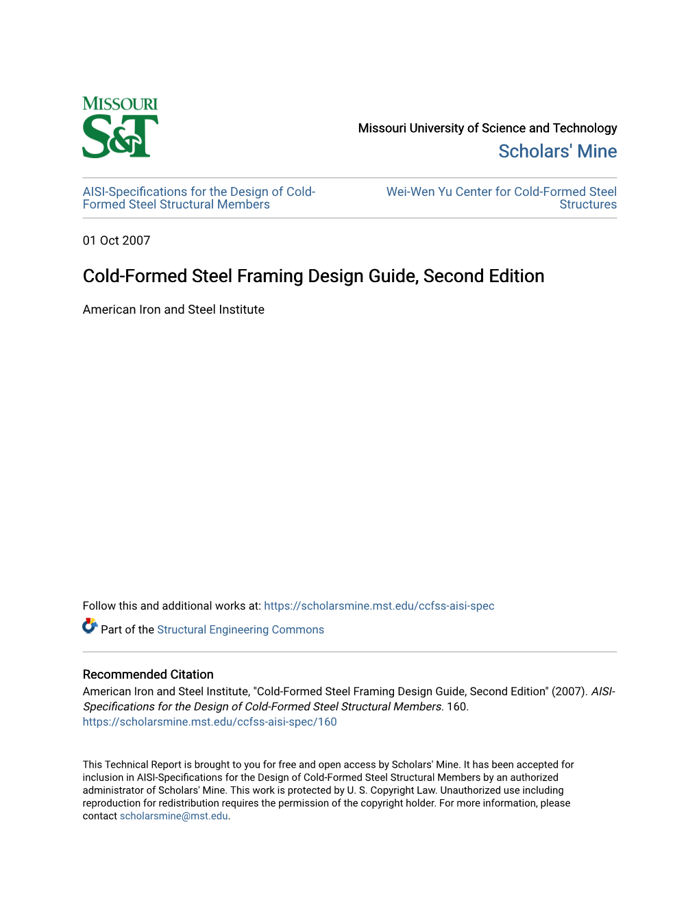 Cold-Formed Steel Framing Design Guide, Second Edition