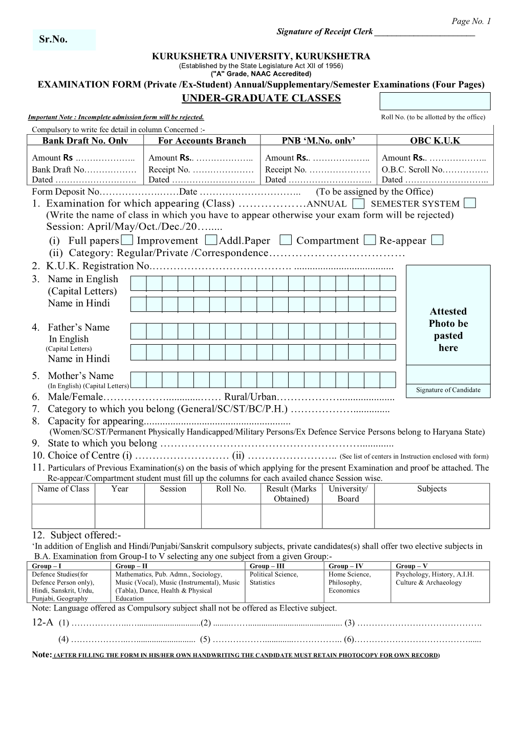 Revised Examination Form