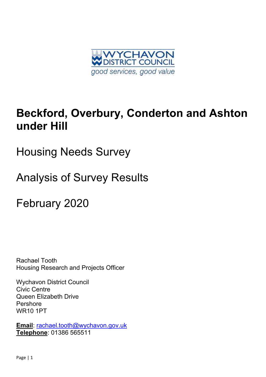 Pdf Beckford, Overbury, Conderton and Ashton Under Hill Housing