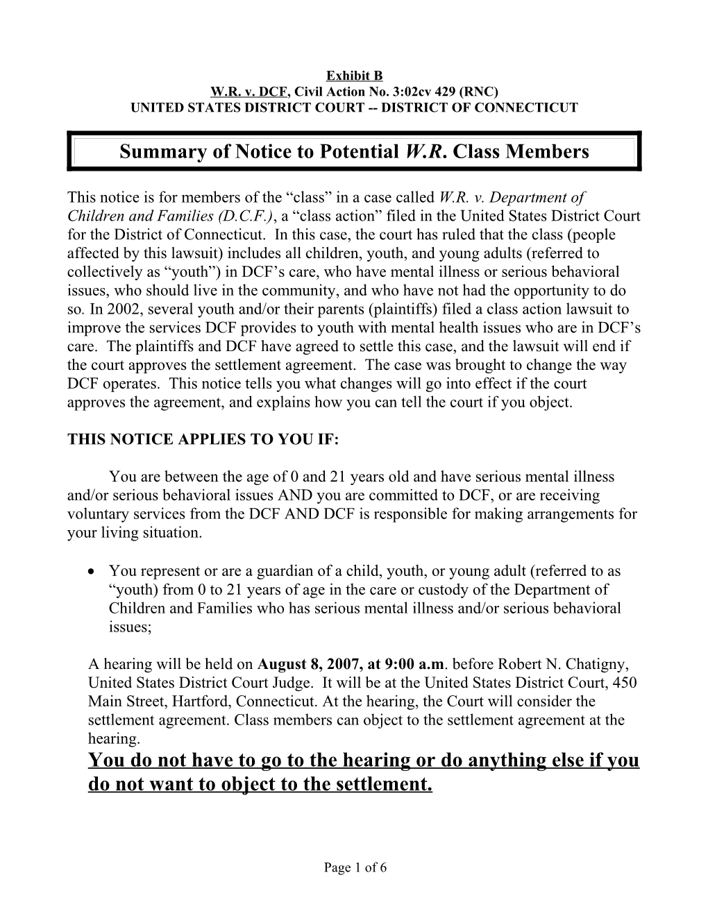 Notice of Proposed Settlement of Class Action Lawsuit