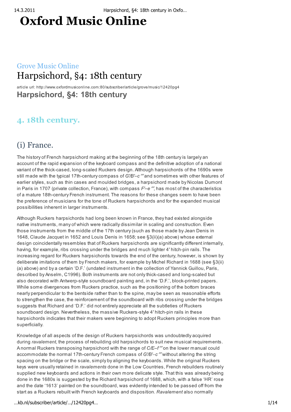 Harpsichord, 4 18Th Century in Oxford Music Online