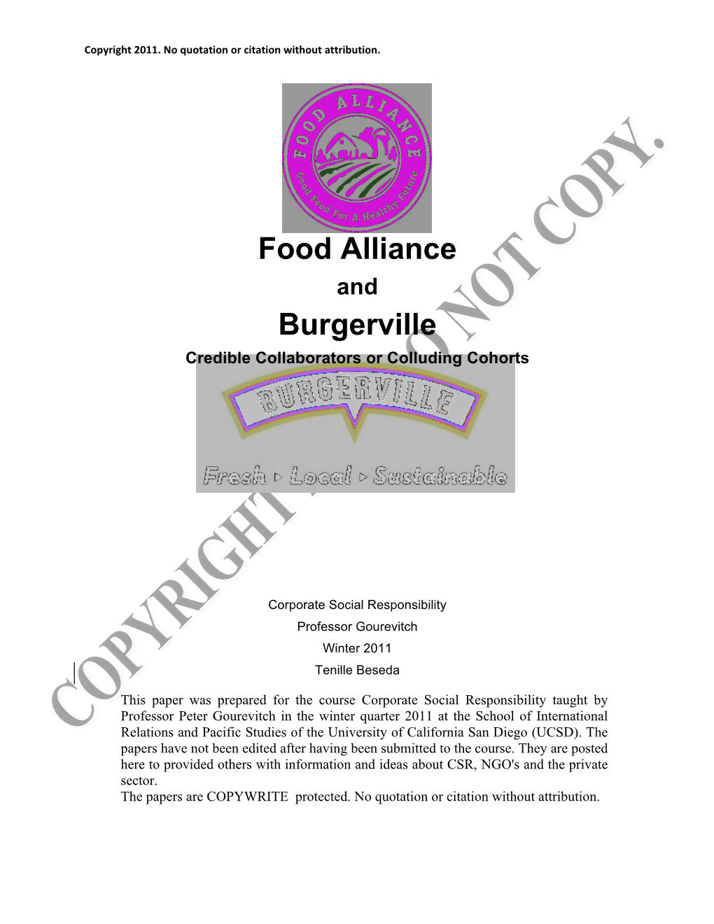 Food Alliance and Burgerville Credible Collaborators Or Colluding Cohorts