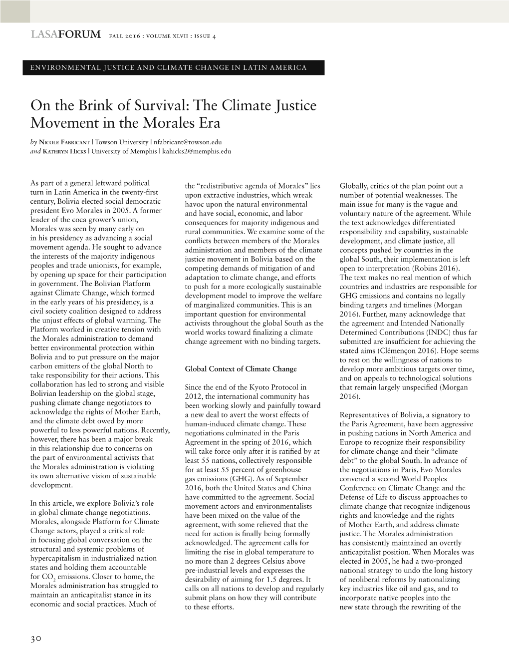 On the Brink of Survival: the Climate Justice Movement in the Morales