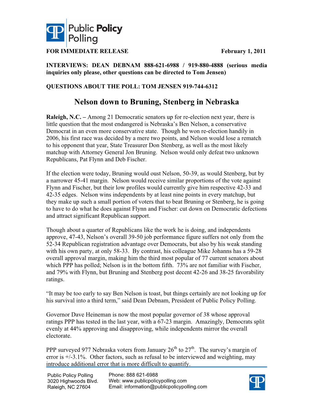 Nelson Down to Bruning, Stenberg in Nebraska