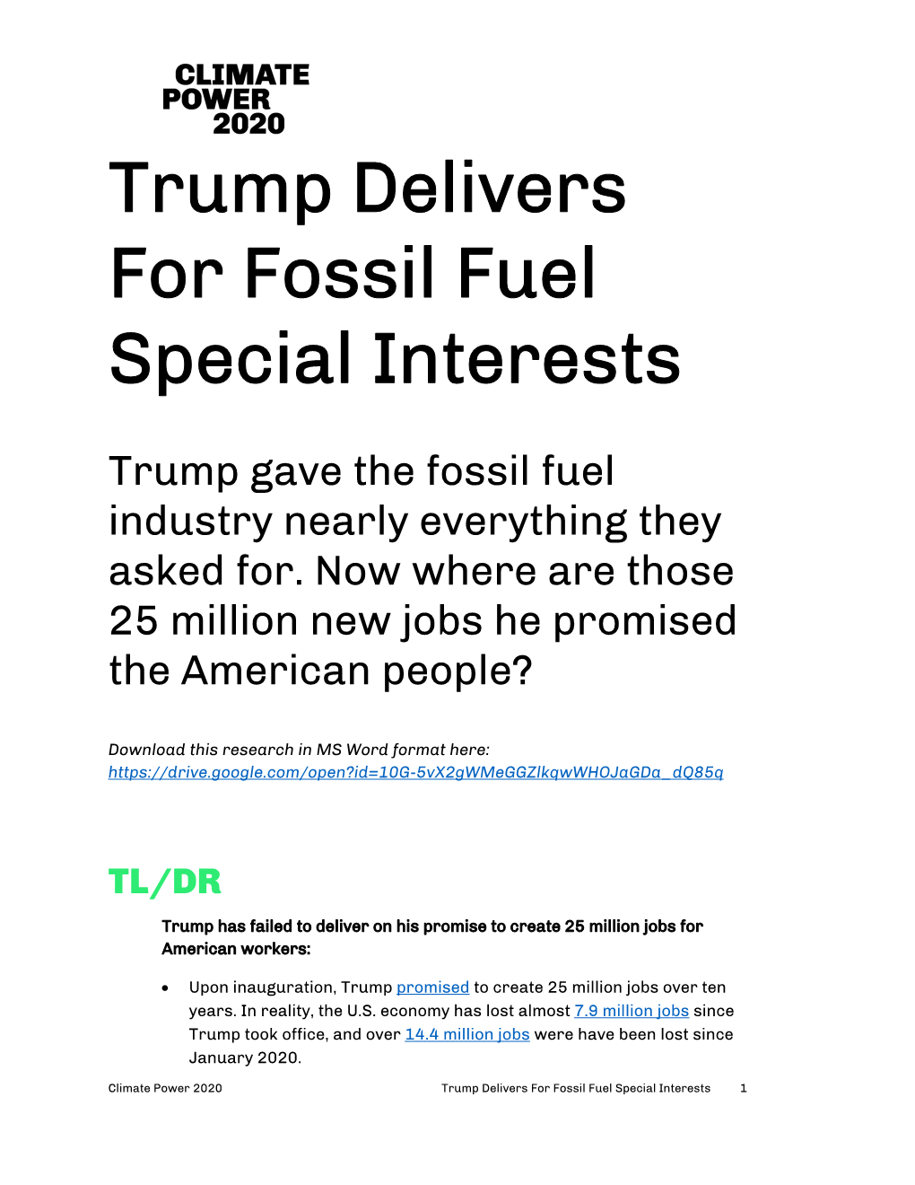 Trump Delivers for Fossil Fuel Special Interests