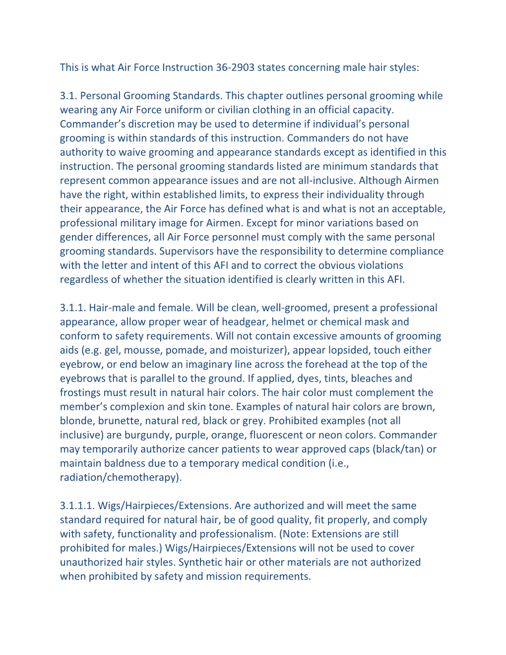 3.1. Personal Grooming Standards. This Chapter Outlines Personal Grooming While Wearing Any Air Force Uniform Or Civilian Clothing in an Official Capacity