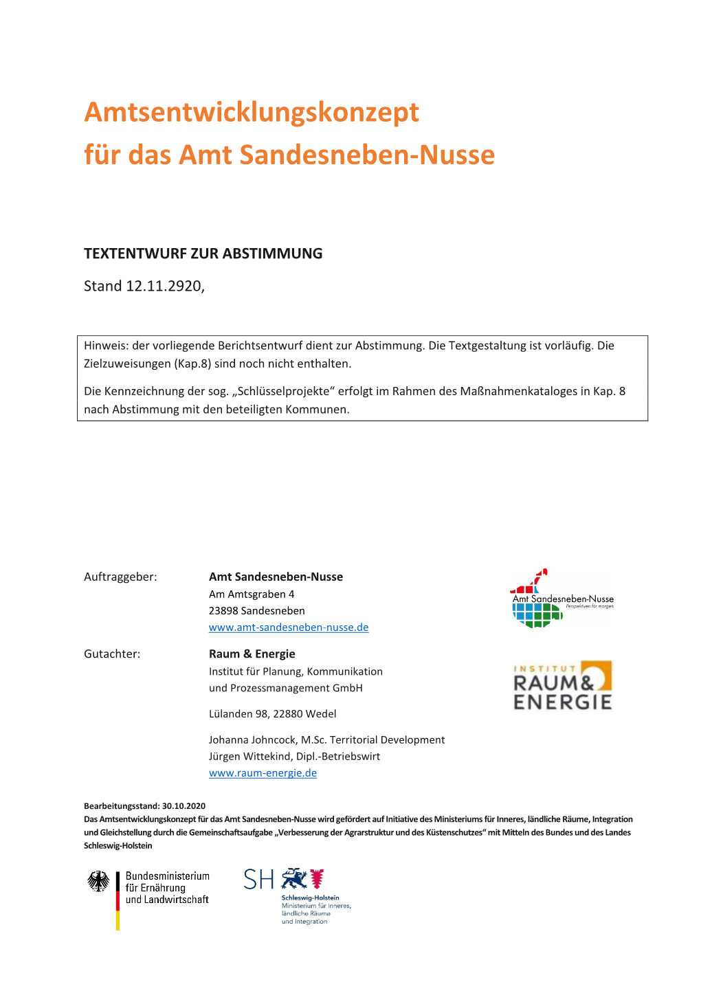 Amtsentwicklungskonzept Für Das Amt Sandesneben-Nusse