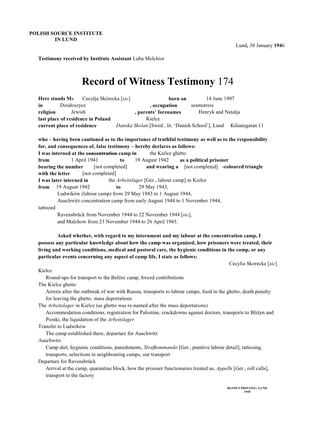 Record of Witness Testimony 174