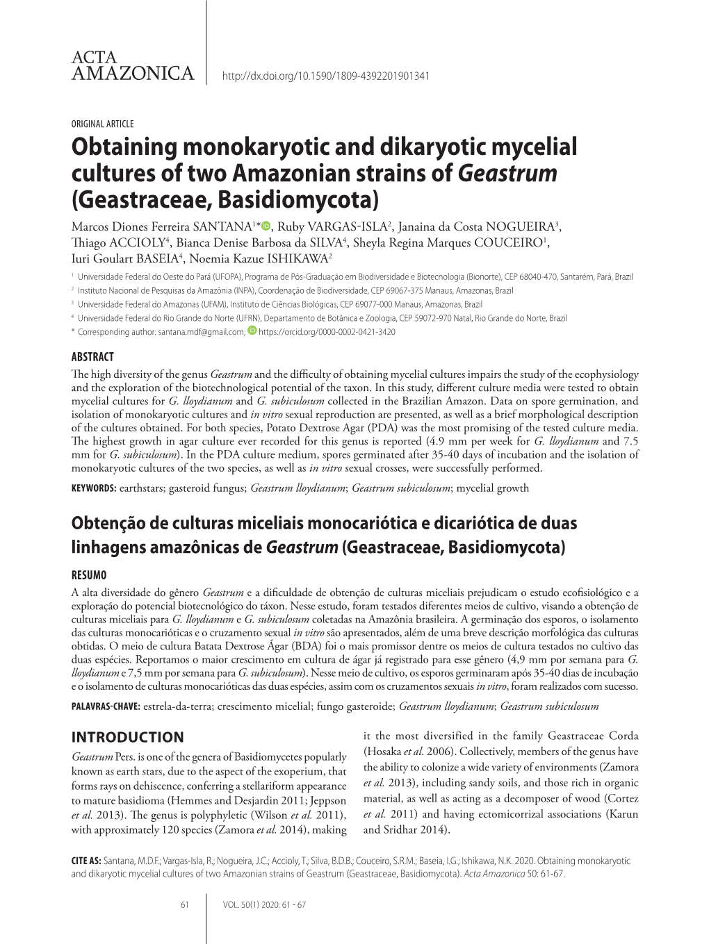 Obtaining Monokaryotic and Dikaryotic Mycelial Cultures of Two Amazonian