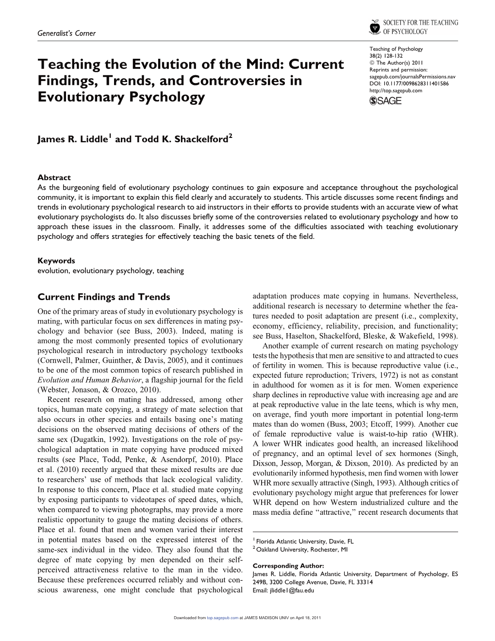 Teaching the Evolution of the Mind: Current Findings, Trends, And