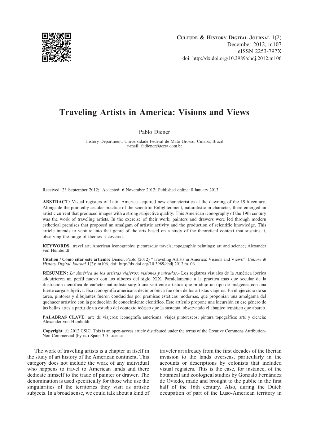 Traveling Artists in America: Visions and Views