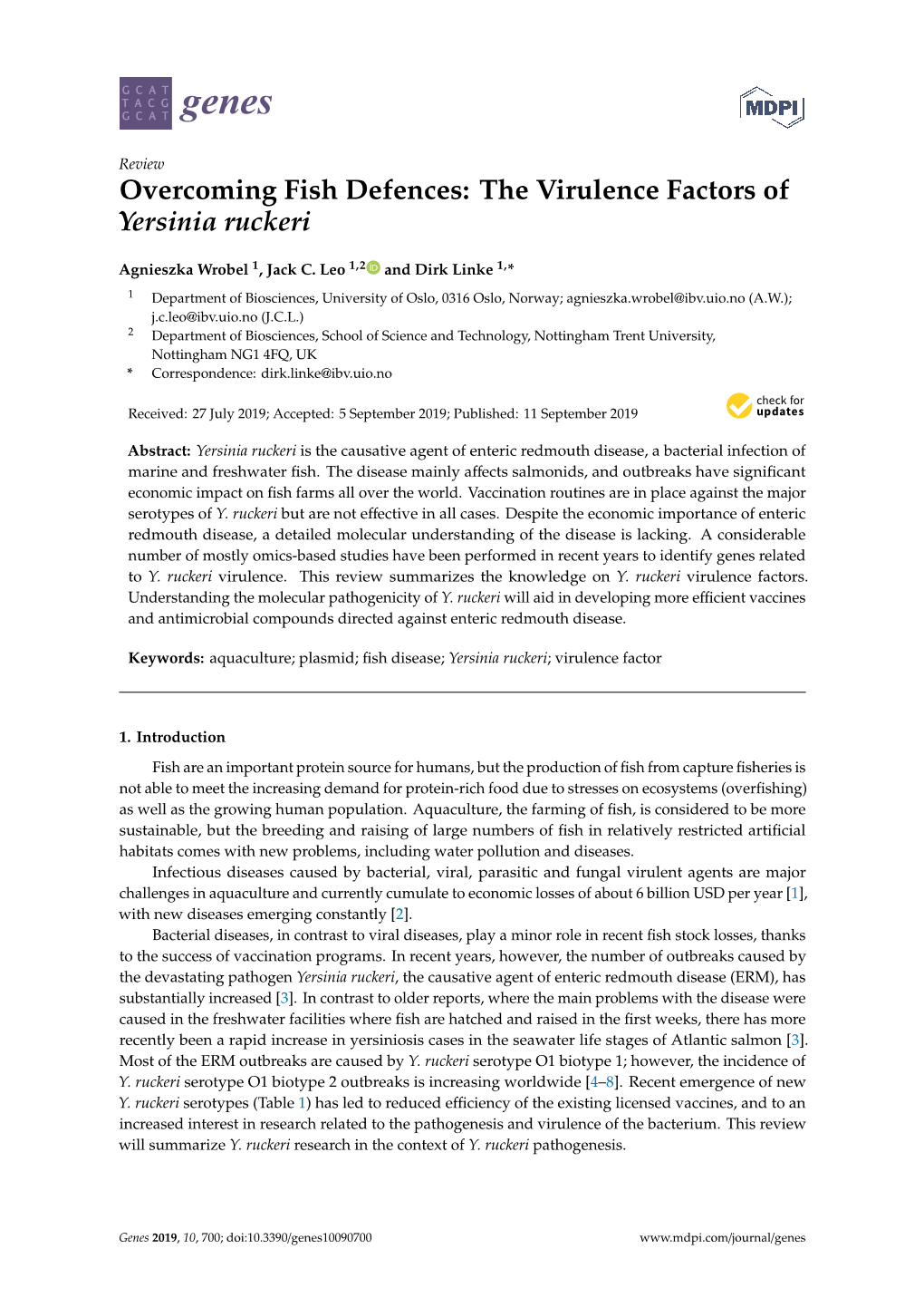 The Virulence Factors of Yersinia Ruckeri