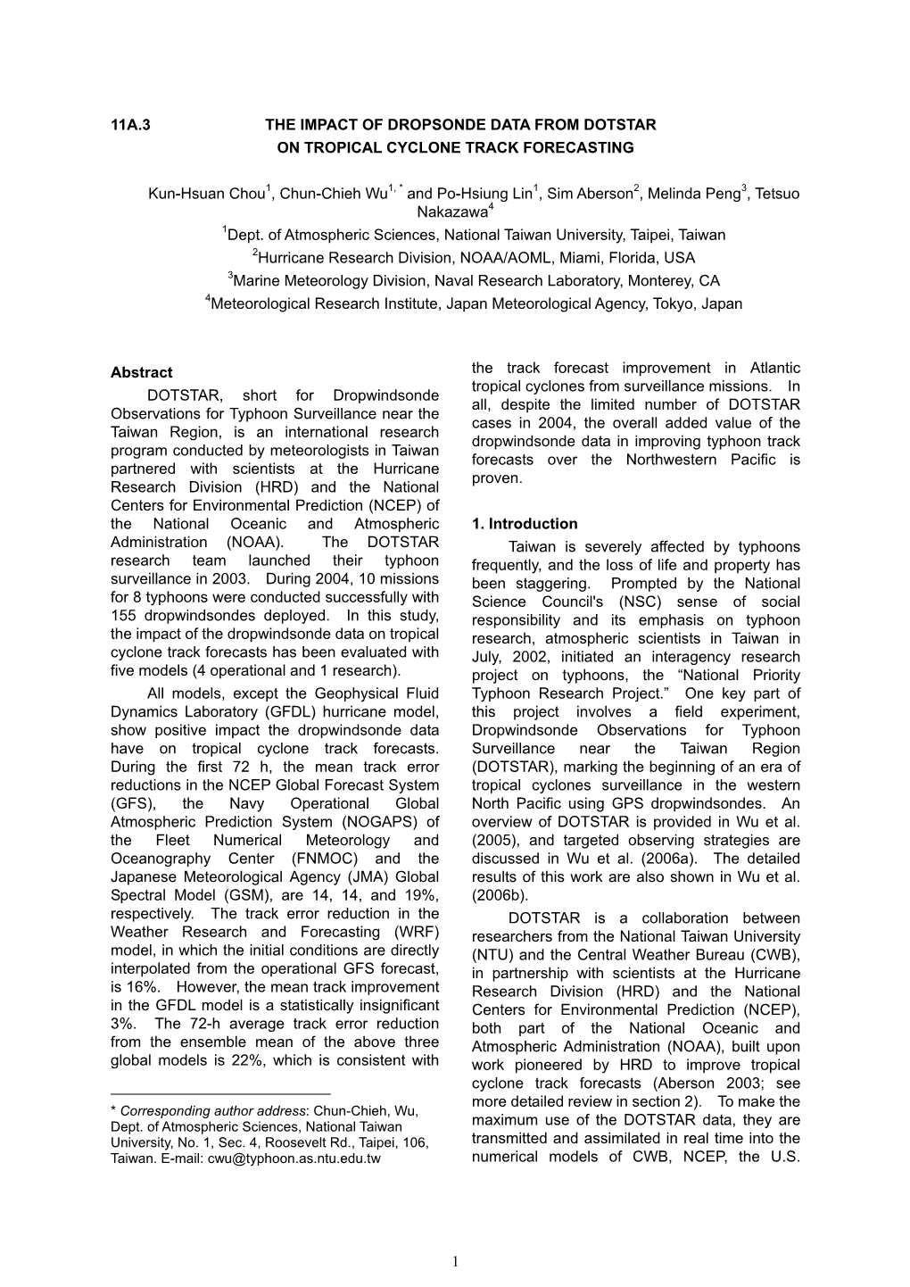 The Impact of Dropsonde Data from Dotstar on Tropical Cyclone Track Forecasting