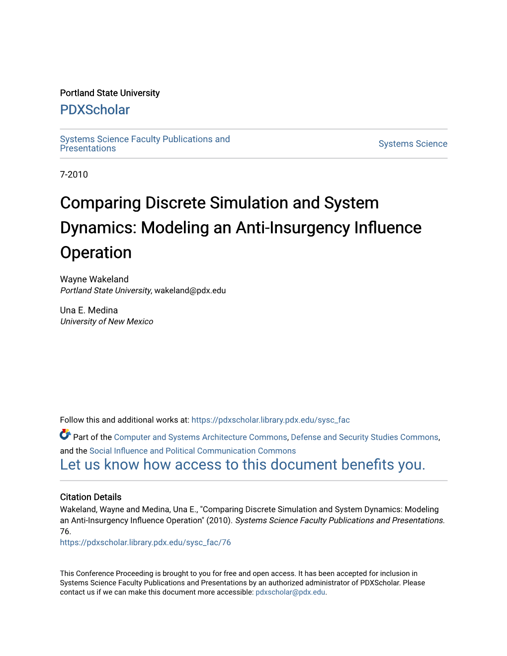 Comparing Discrete Simulation and System Dynamics: Modeling an Anti-Insurgency Influence Operation