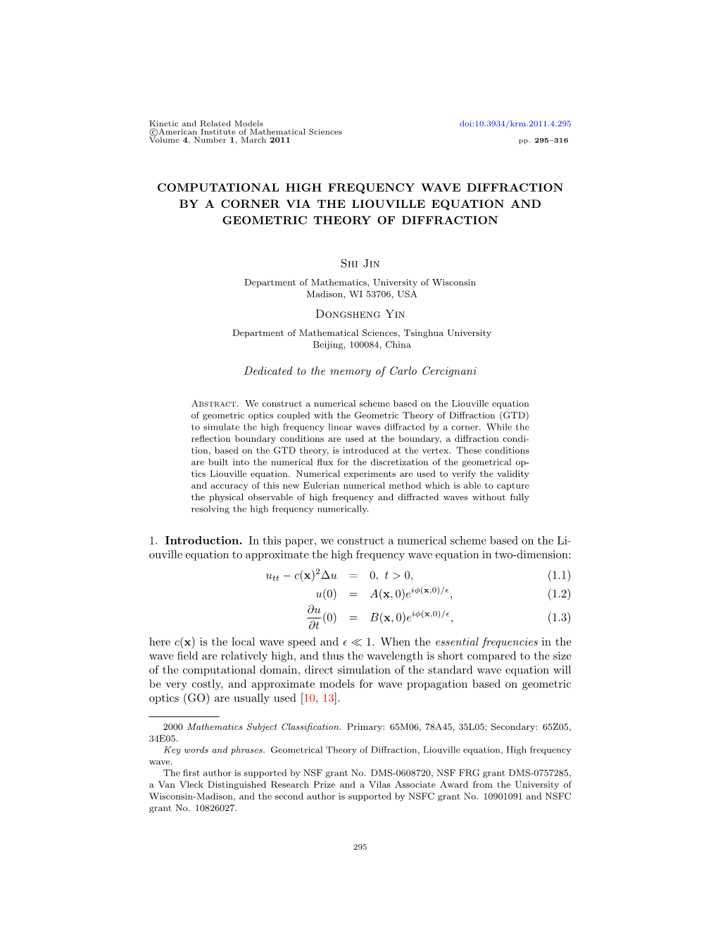 Computational High Frequency Wave Diffraction by a Corner Via the Liouville Equation and Geometric Theory of Diffraction