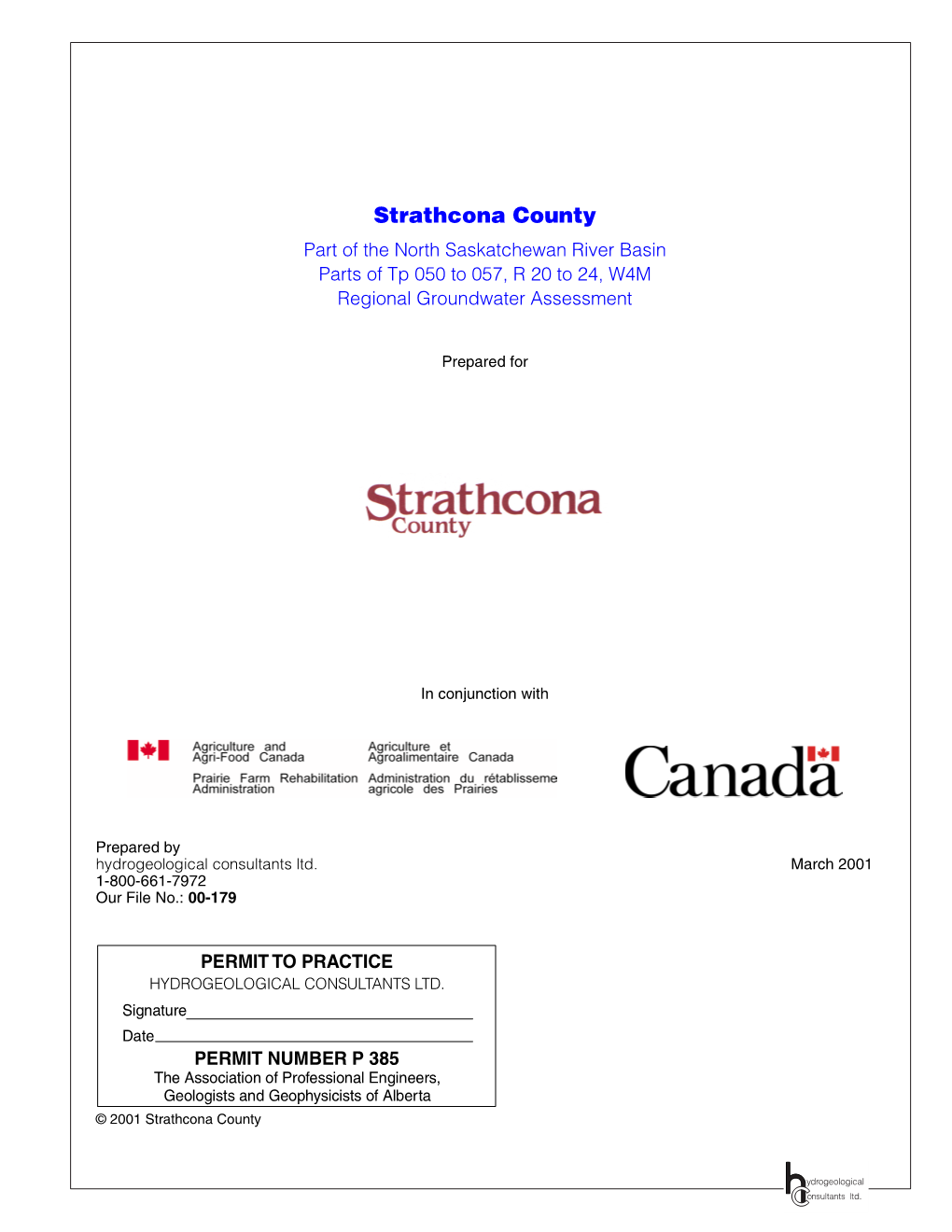 Strathcona County Part of the North Saskatchewan River Basin Parts of Tp 050 to 057, R 20 to 24, W4M Regional Groundwater Assessment