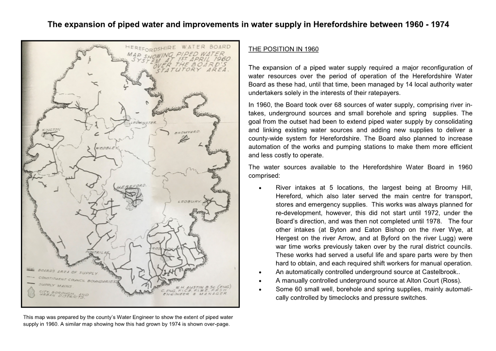 The Expansion of Piped Water and Improvements in Water Supply in Herefordshire Between 1960 - 1974
