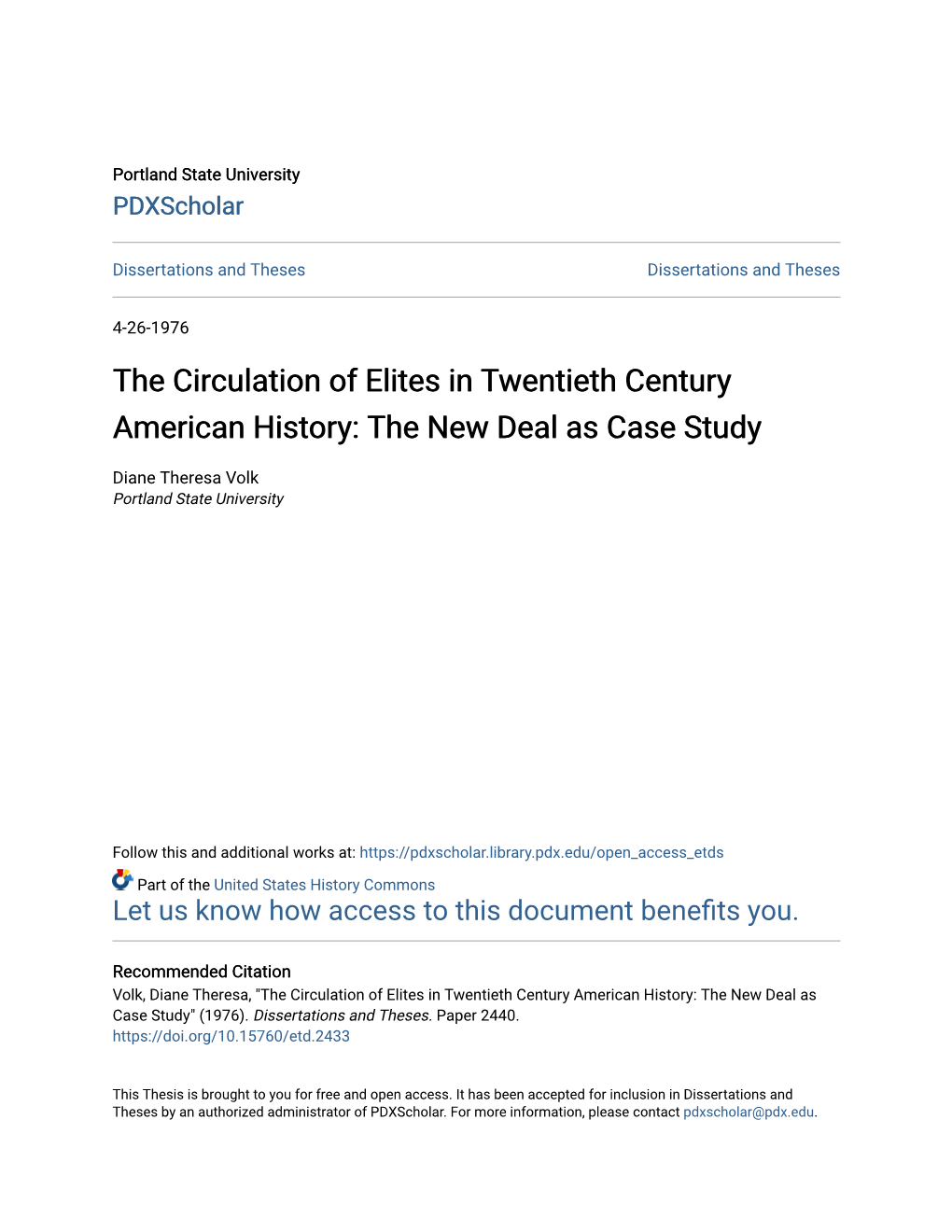 The Circulation of Elites in Twentieth Century American History: the New Deal As Case Study