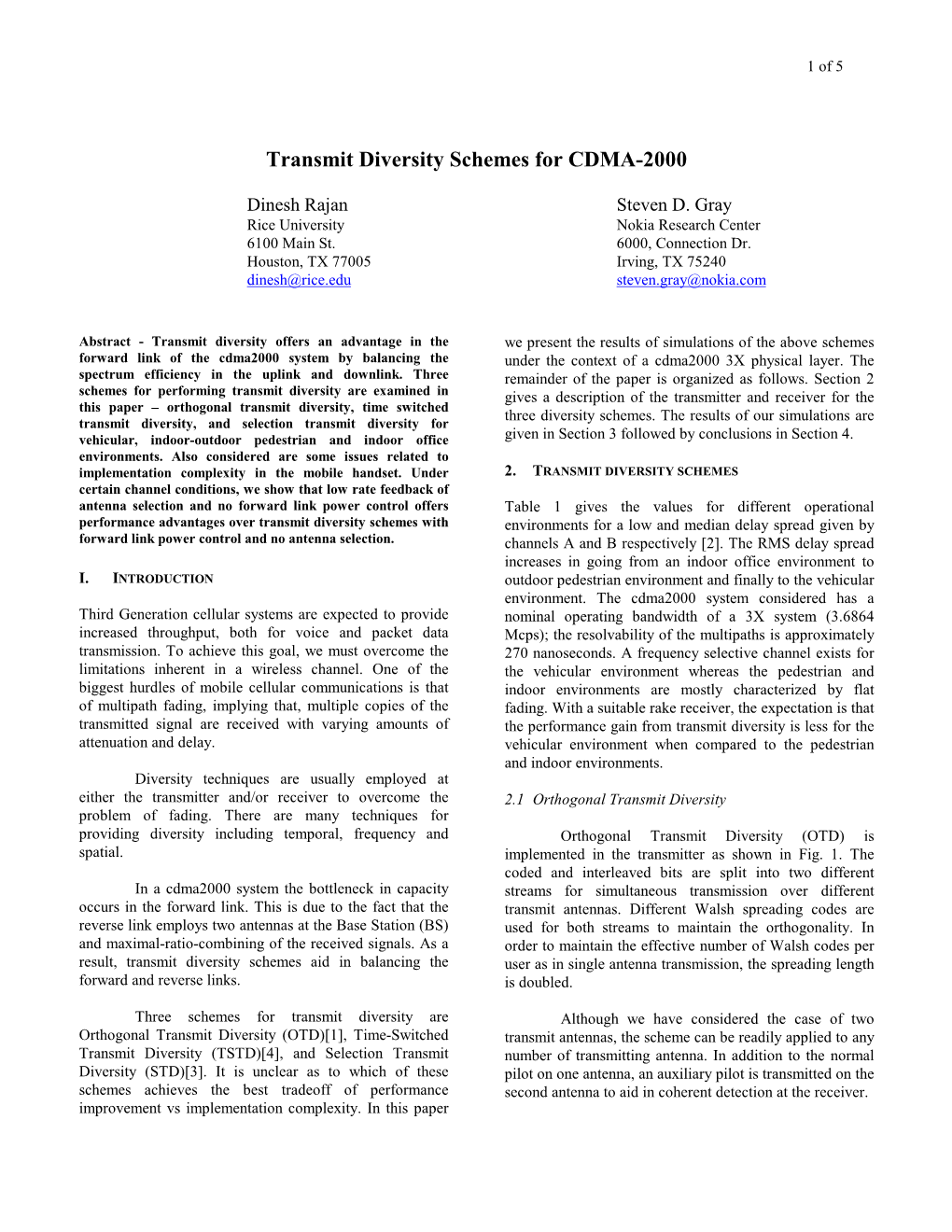 Transmit Diversity Schemes for CDMA-2000