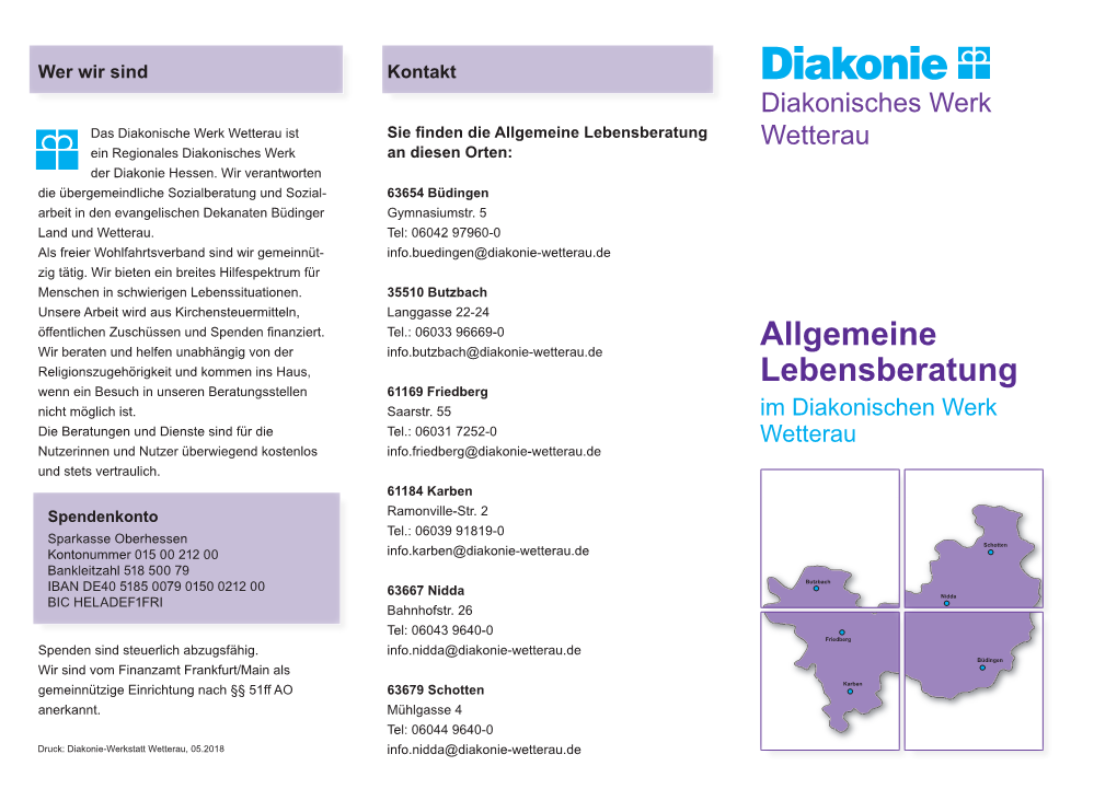 Allgemeine Lebensberatung Ein Regionales Diakonisches Werk an Diesen Orten: Der Diakonie Hessen