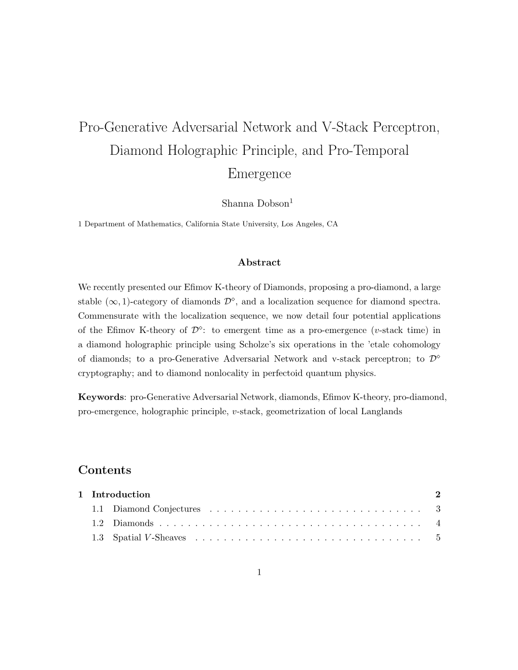 Pro-Generative Adversarial Network and V-Stack Perceptron, Diamond Holographic Principle, and Pro-Temporal Emergence