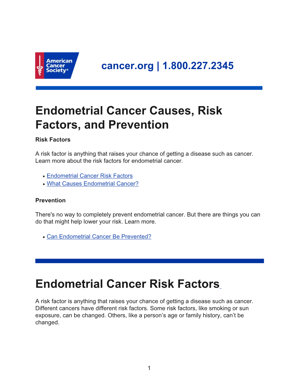 Endometrial Cancer Causes, Risk Factors, and Prevention Risk Factors