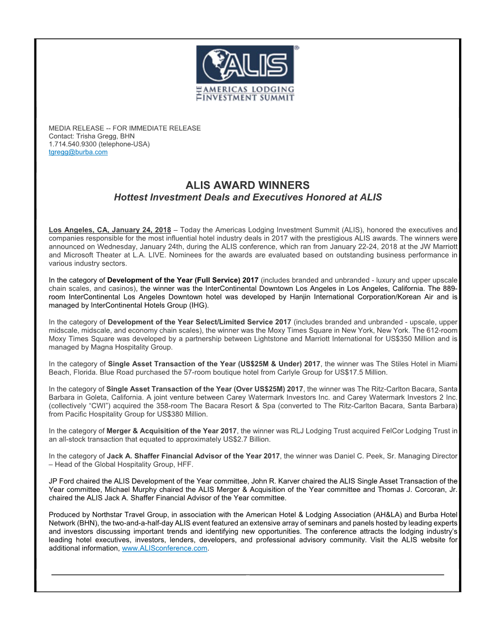 ALIS AWARD WINNERS Hottest Investment Deals and Executives Honored at ALIS