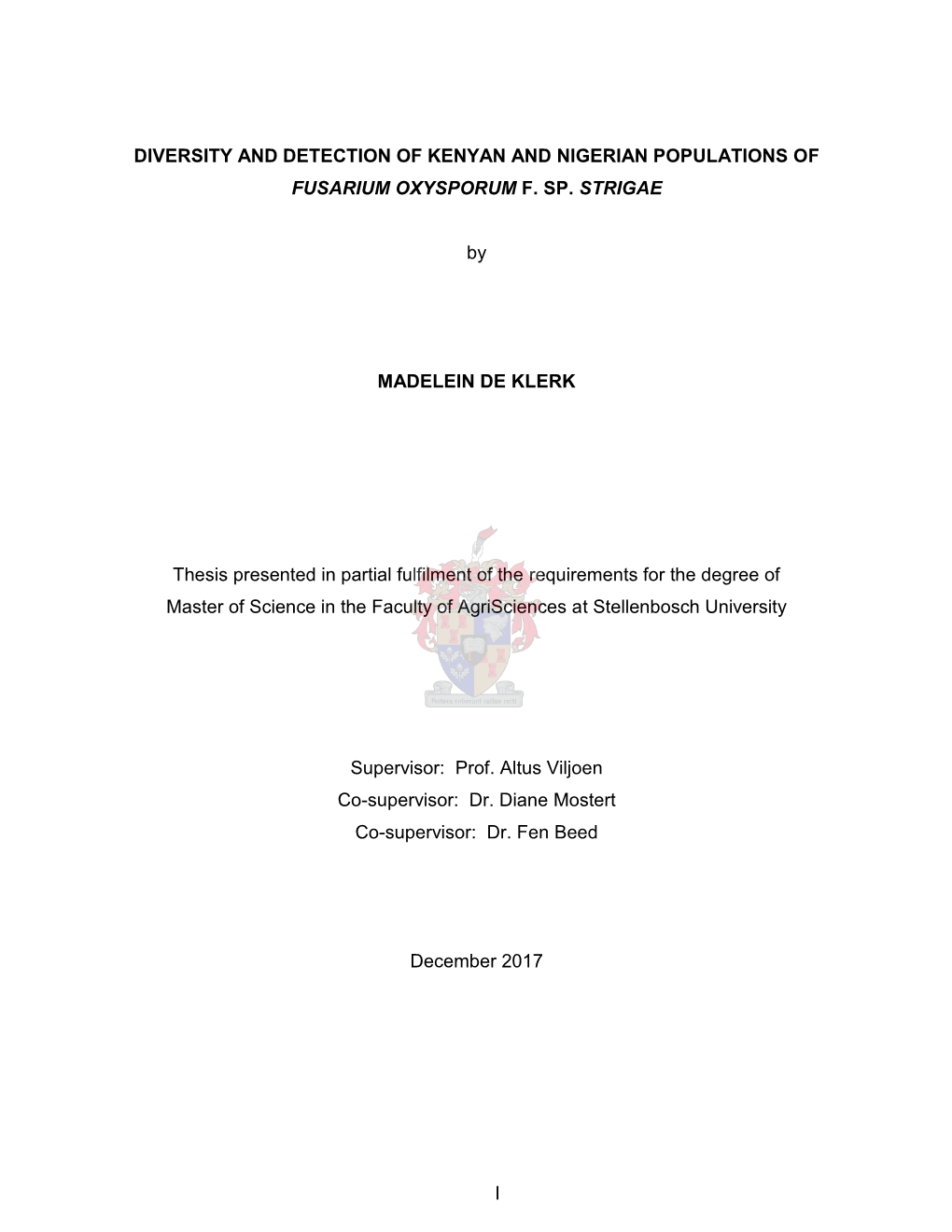 Diversity and Detection of Kenyan and Nigerian Populations of Fusarium Oxysporum F