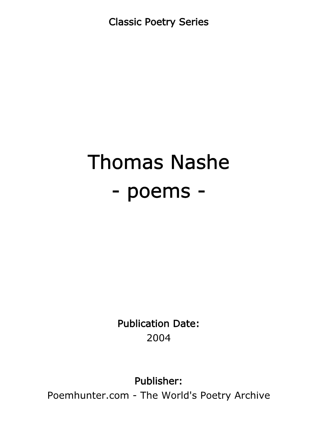 Thomas Nashe - Poems