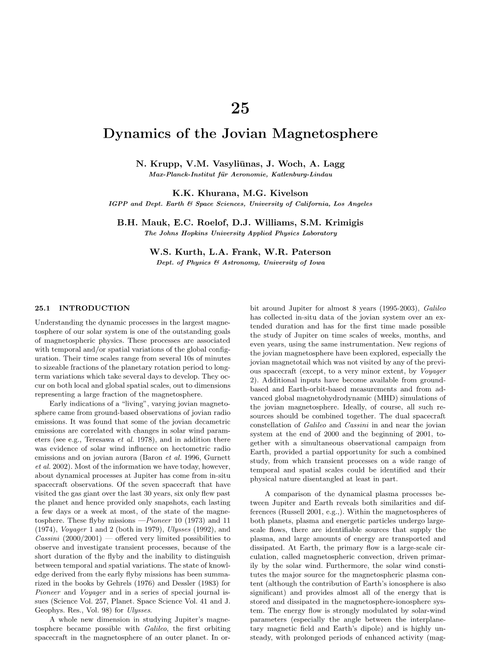 Dynamics of the Jovian Magnetosphere