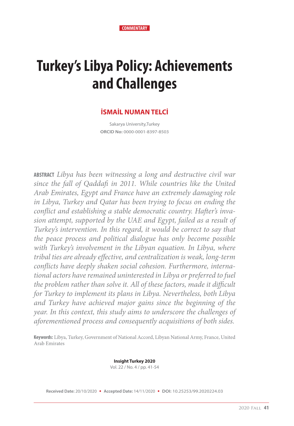 Turkey's Libya Policy: Achievements and Challenges