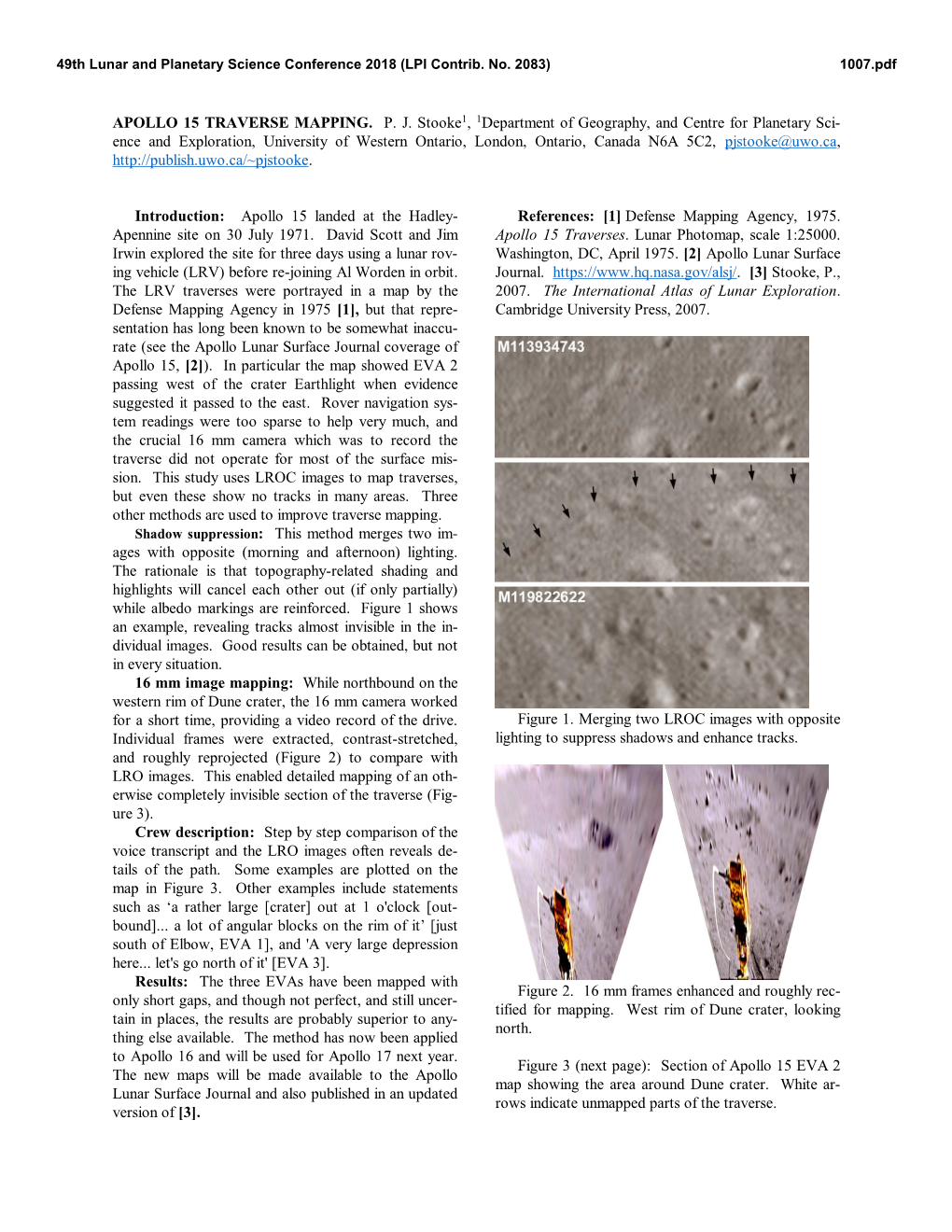 APOLLO 15 TRAVERSE MAPPING. P. J. Stooke1, 1Department Of