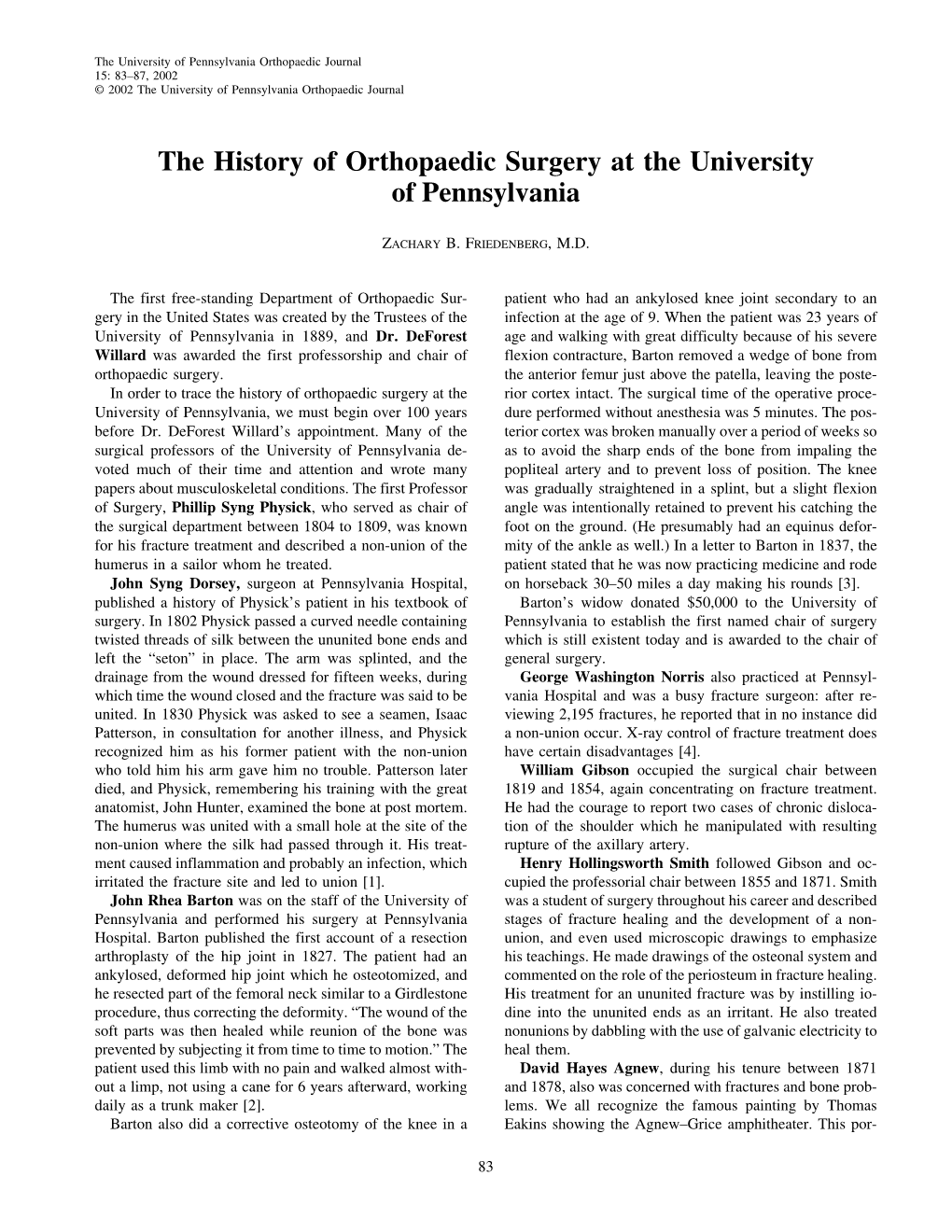The History of Orthopaedic Surgery at the University of Pennsylvania