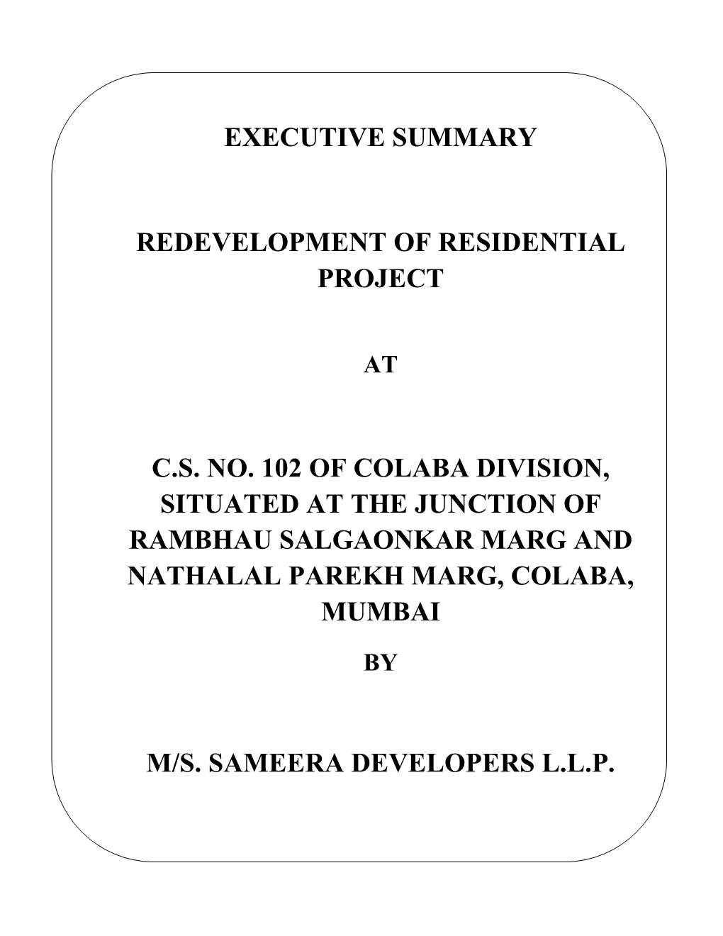 Executive Summary Redevelopment Of