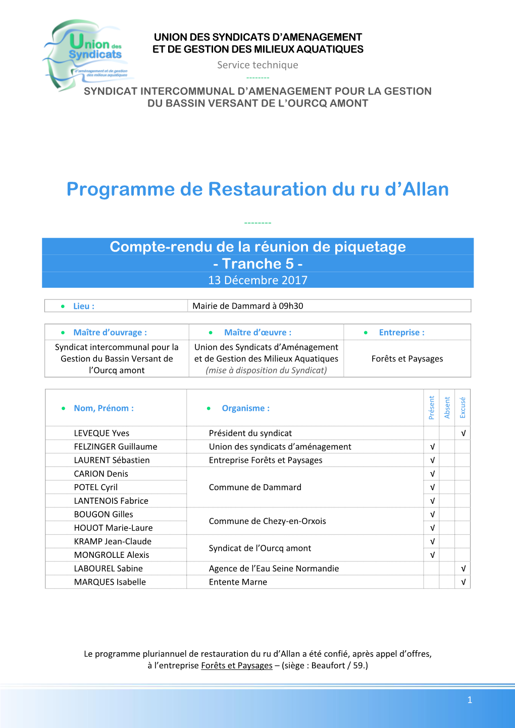 Programme De Restauration Du Ru D'allan