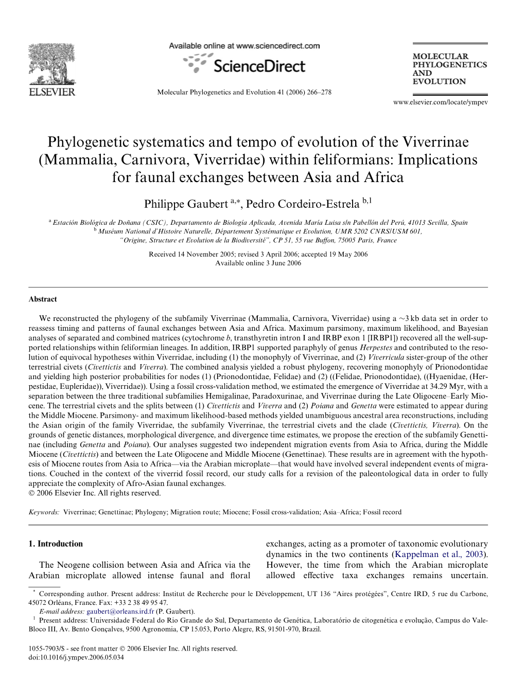 Phylogenetic Systematics and Tempo of Evolution of the Viverrinae