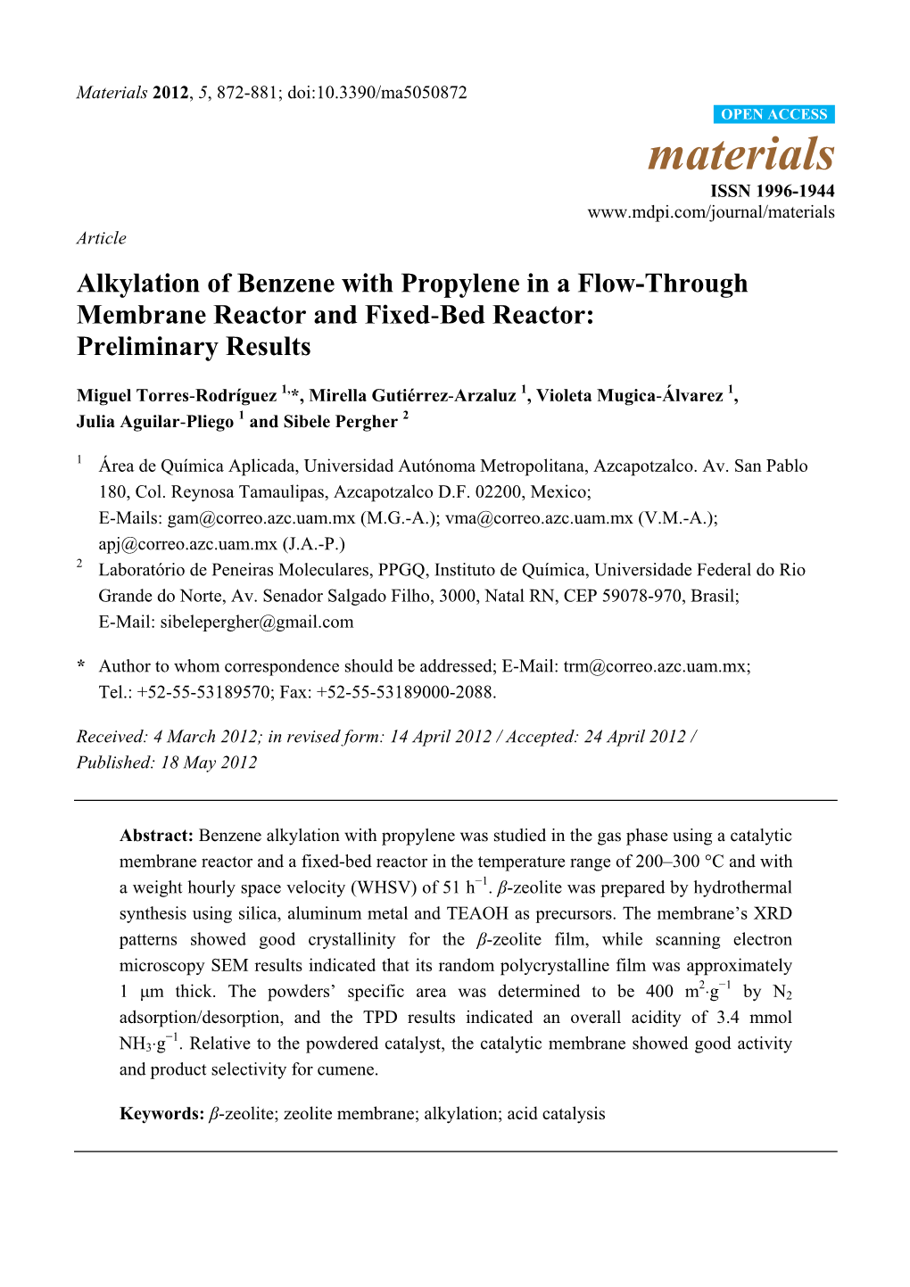 Alkylation of Benzene with Propylene in a Flow-Through Membrane Reactor and Fixed-Bed Reactor: Preliminary Results