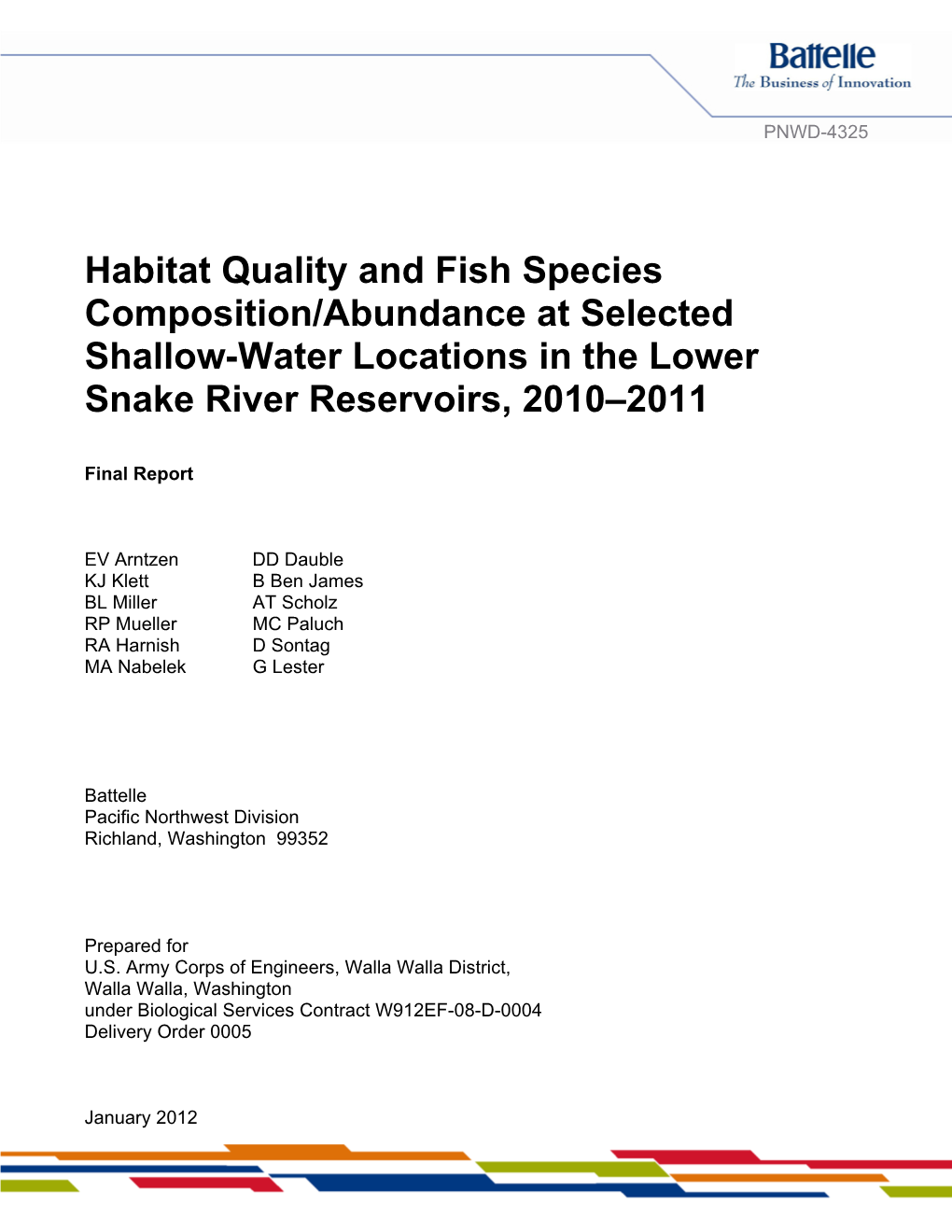 Habitat Quality and Fish Species Composition/Abundance at Selected Shallow-Water Locations in the Lower Snake River Reservoirs, 2010–2011