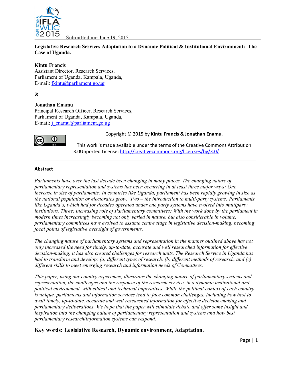 Legislative Research, Dynamic Environment, Adaptation. Page | 1