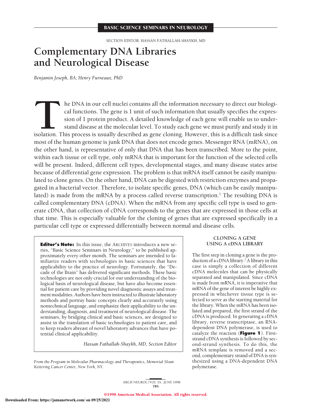 Complementary DNA Libraries and Neurological Disease