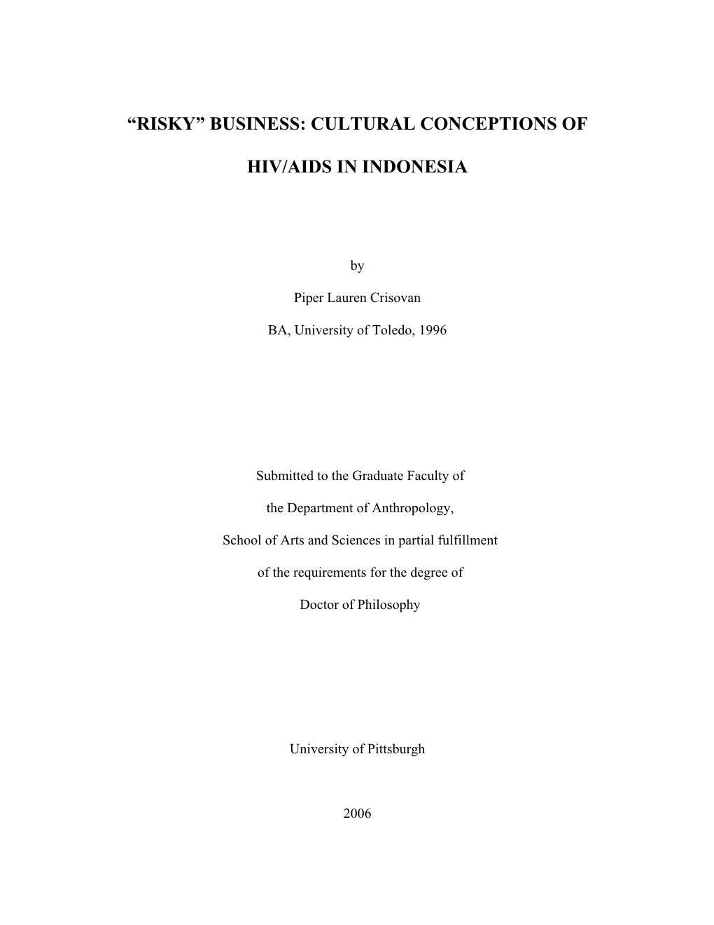 Cultural Conceptions of Hiv/Aids in Indonesia