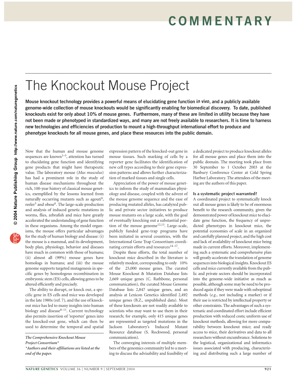 Commentary: the Knockout Mouse Project
