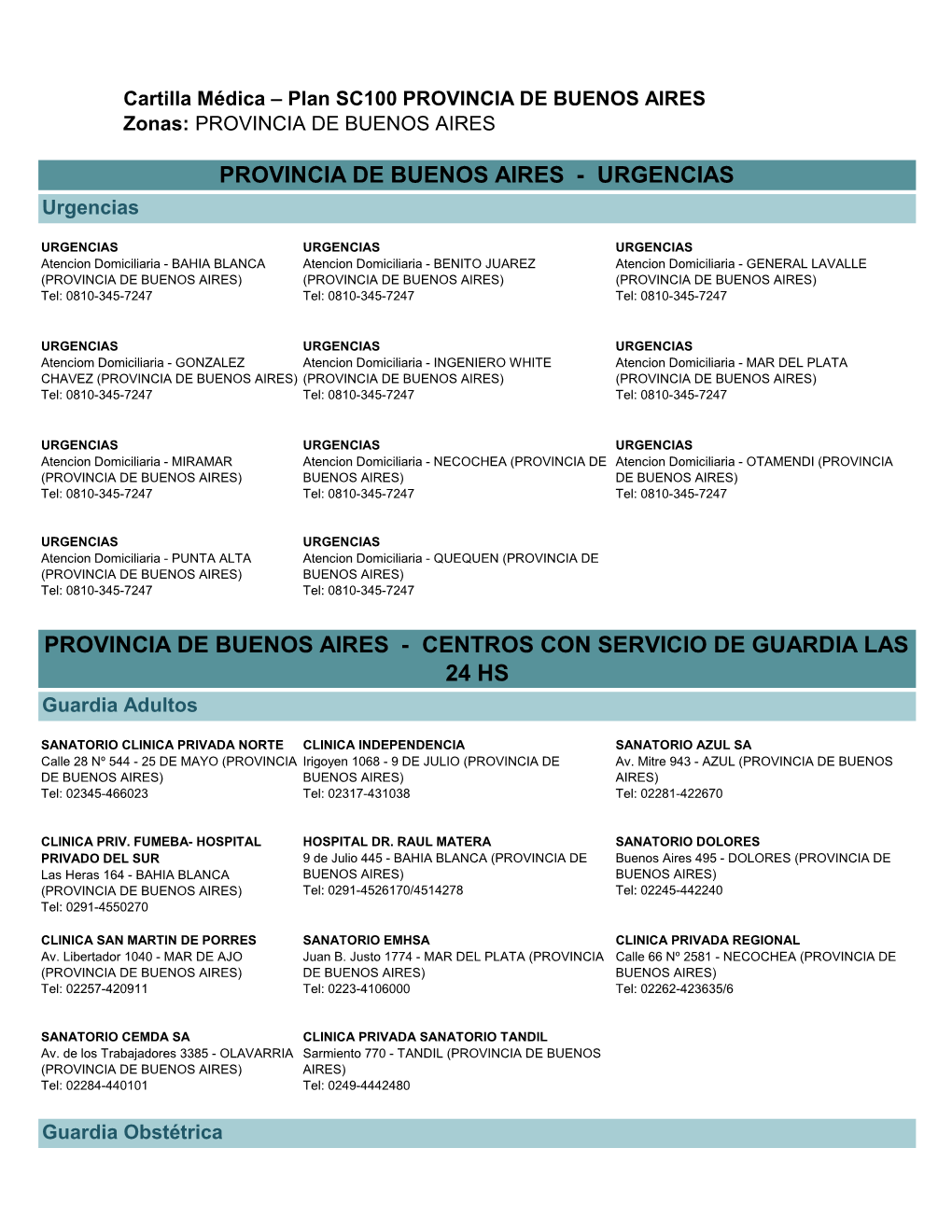 PROVINCIA DE BUENOS AIRES Zonas: PROVINCIA DE BUENOS AIRES