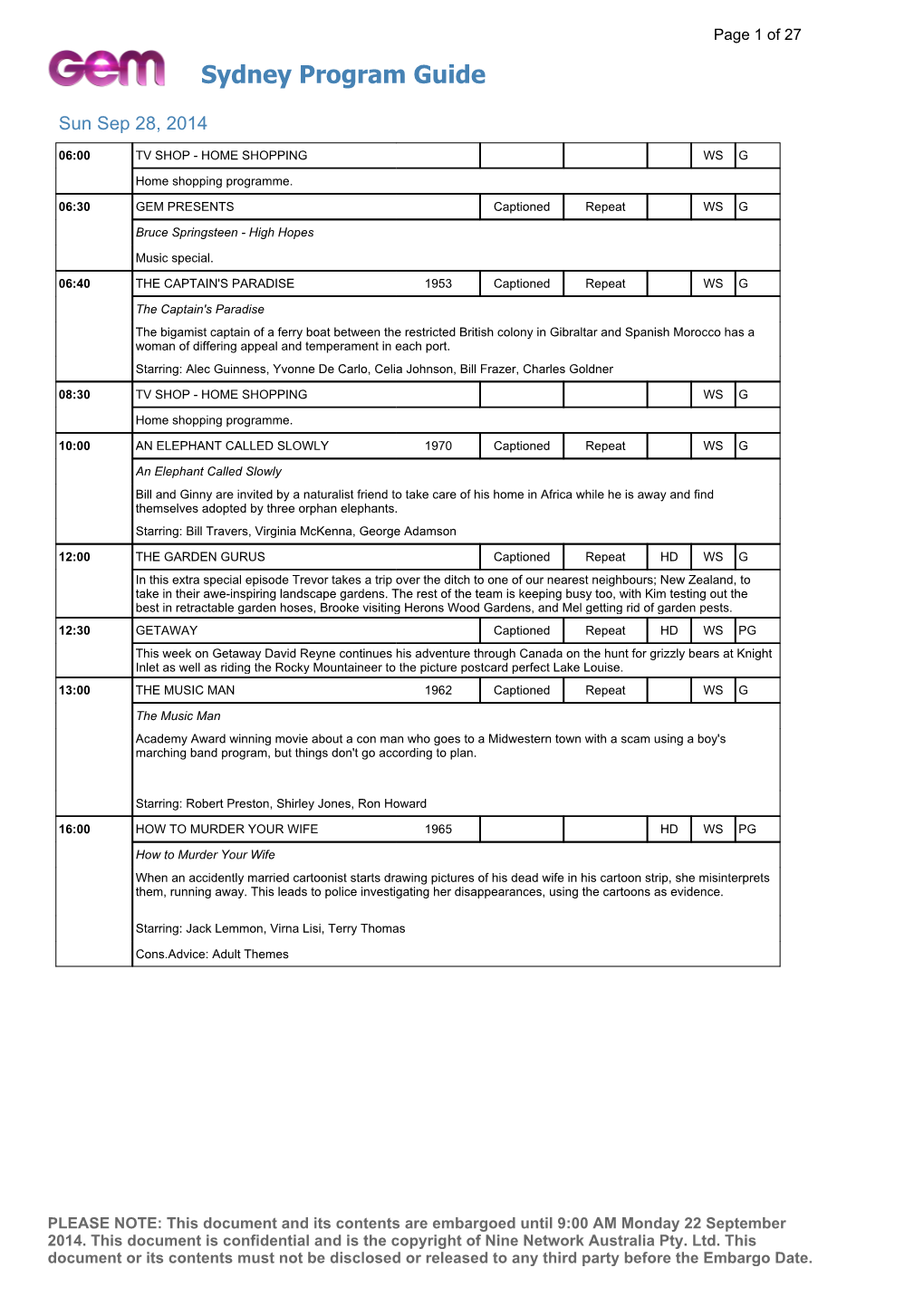 Sydney Program Guide